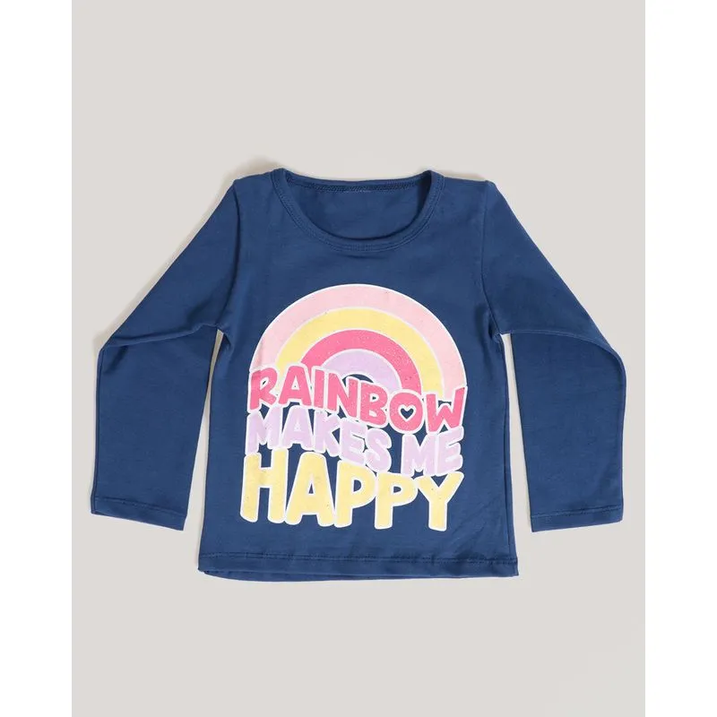 Blusa Bebê Manga Longa Estampa Rainbow Marinho 1