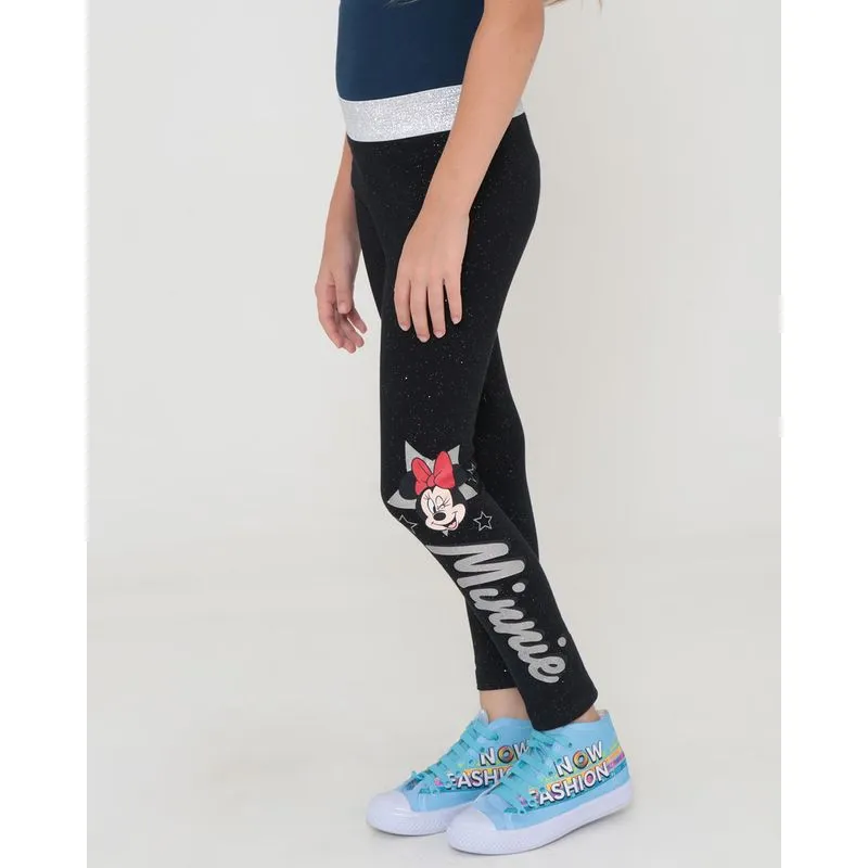 Calça Legging Infantil Minnie Mouse Disney Glitter Preta 4