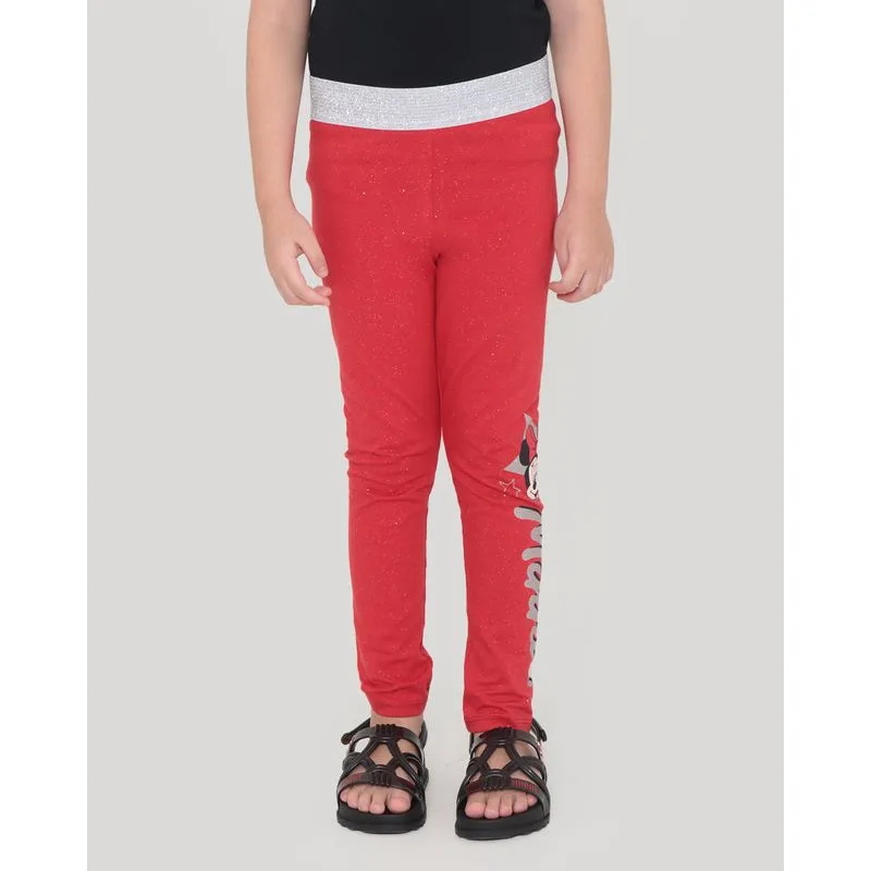Calça Legging Infantil Minnie Mouse Disney Glitter Vermelha 6