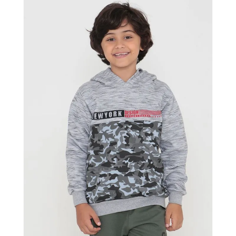 Blusão Infantil Moletom Flamê Recorte Camuflado Cinza Claro 4