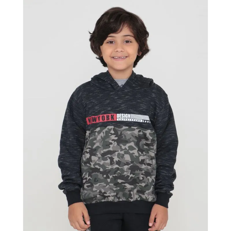 Blusão Infantil Moletom Flamê Recorte Camuflado Cinza Escuro 6