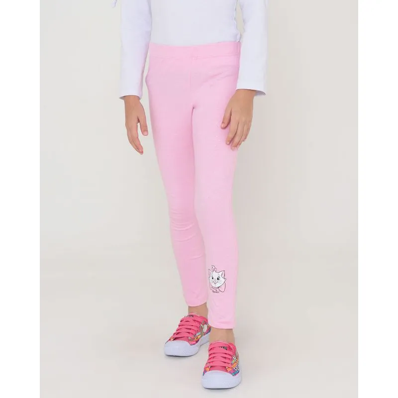Calça Legging Infantil Gata Marie Disney Glitter Rosa 10