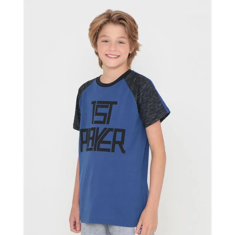 Camiseta Juvenil Raglan Estampa Player Marinho 14