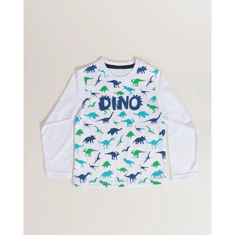 Camiseta Bebê Manga Longa Estampa Dinossauro Branca 1