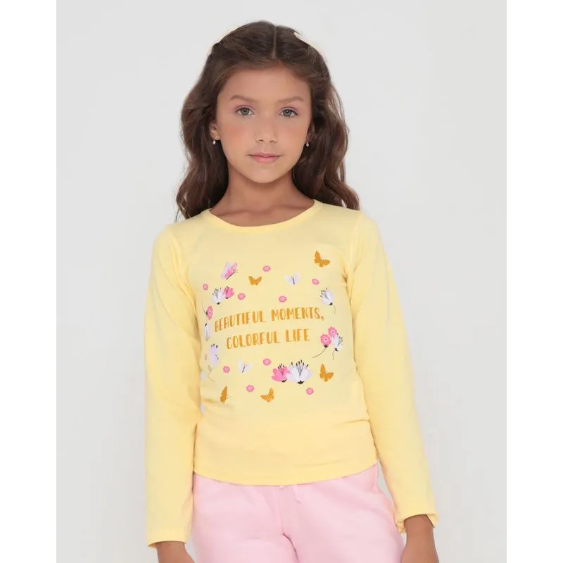 Blusa Infantil Manga Longa Estampa Floral Amarela 4