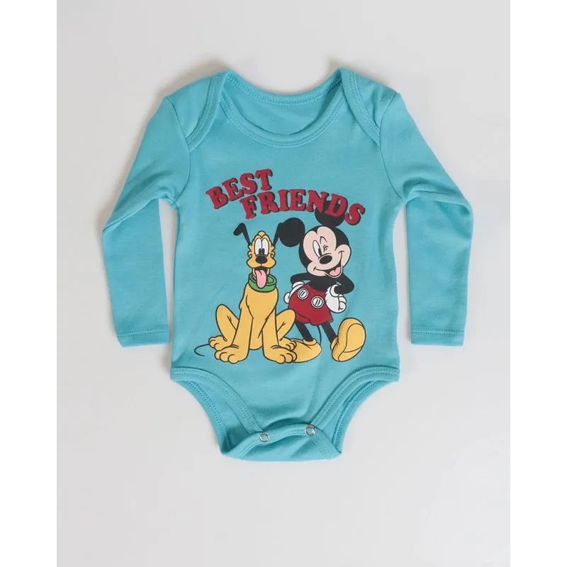 Body Bebê Mickey Mouse Disney Manga Longa Azul Claro G