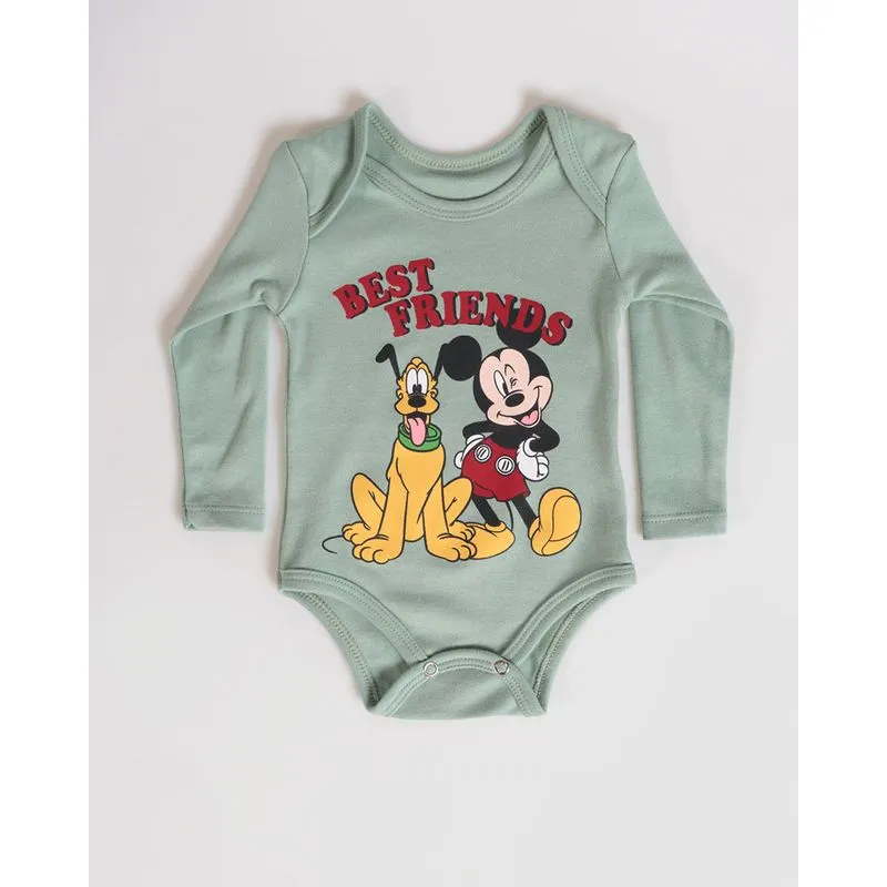 Body Bebê Mickey Mouse Disney Manga Longa Verde Claro P
