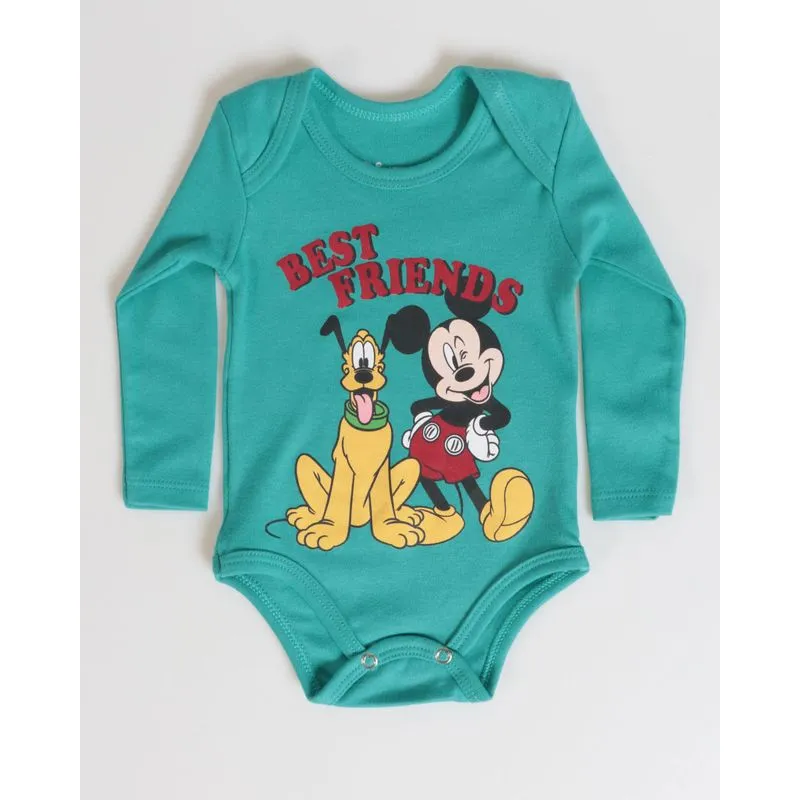 Body Bebê Mickey Mouse Disney Manga Longa Verde Médio G