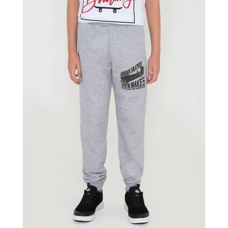 Calça Moletom Juvenil Estampa Skate Cinza Claro 10