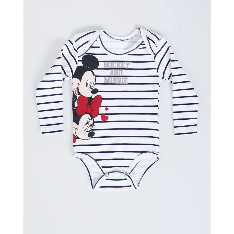 Body Bebê Mickey Minnie Disney Listrado Branco M