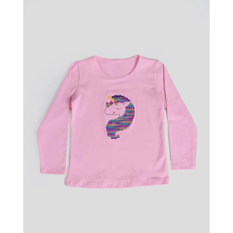 Blusa Bebê Estampa Paetê Unicórnio Rosa 3