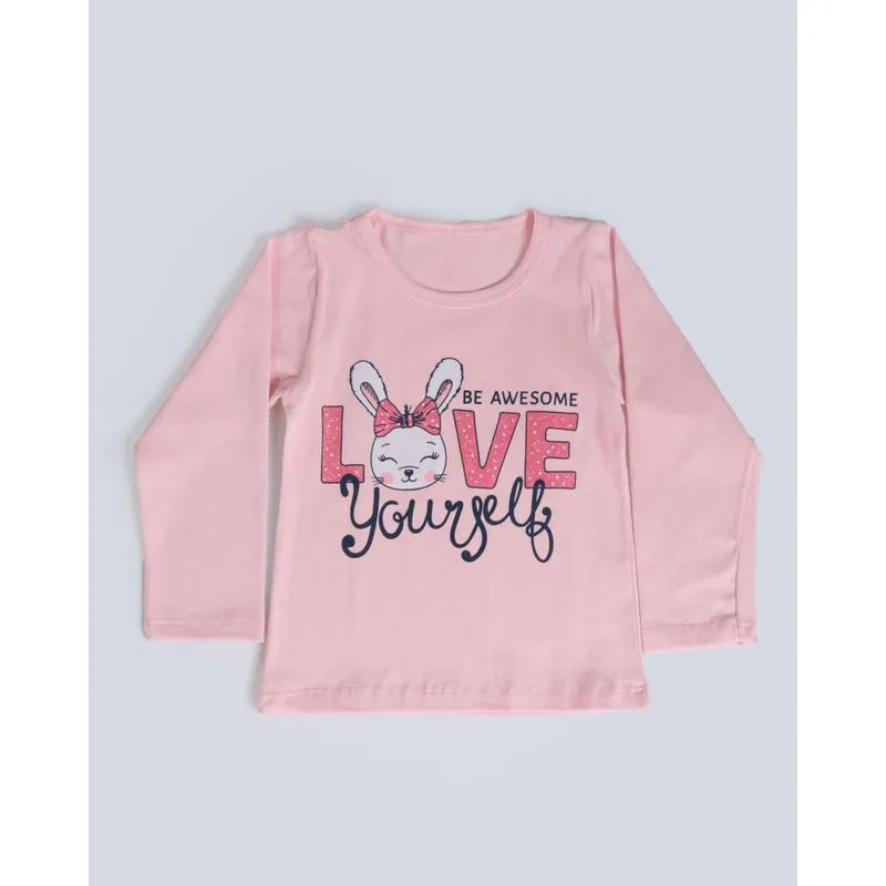 Blusa Bebê Manga Longa Estampa Love Rosa Claro 1