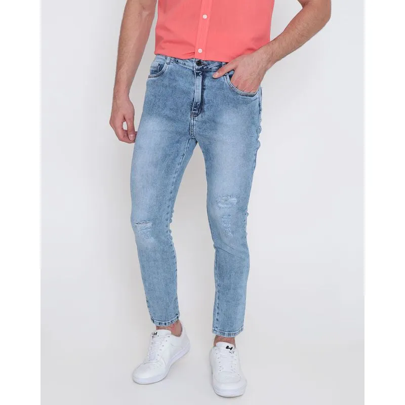 Calça Jeans Masculina Cropped Destroyed Azul 40