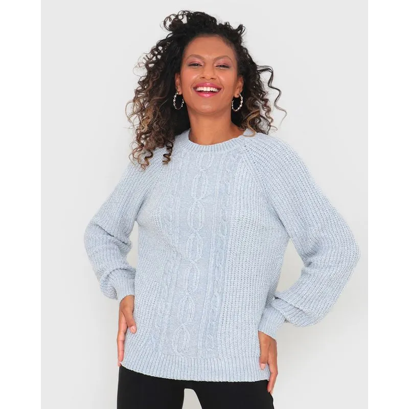 Suéter Feminino Tricô Chenille Cinza Claro M