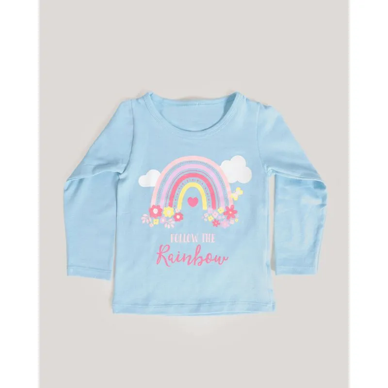 Blusa Bebê Manga Longa Estampa Rainbow Azul Claro 3