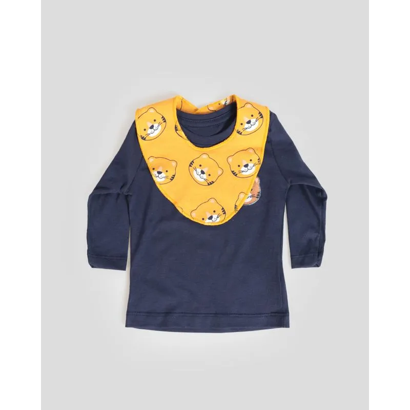 Camiseta Bebê Com Babador Estampa Urso Azul Marinho G