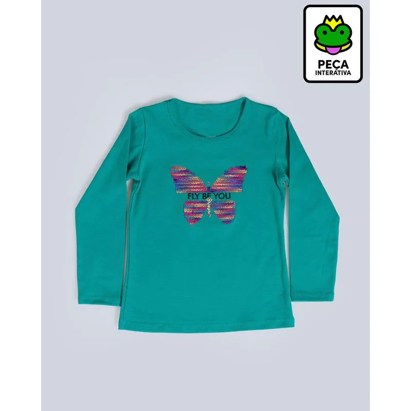 Blusa Bebê Estampa Paetê Borboleta Verde 3