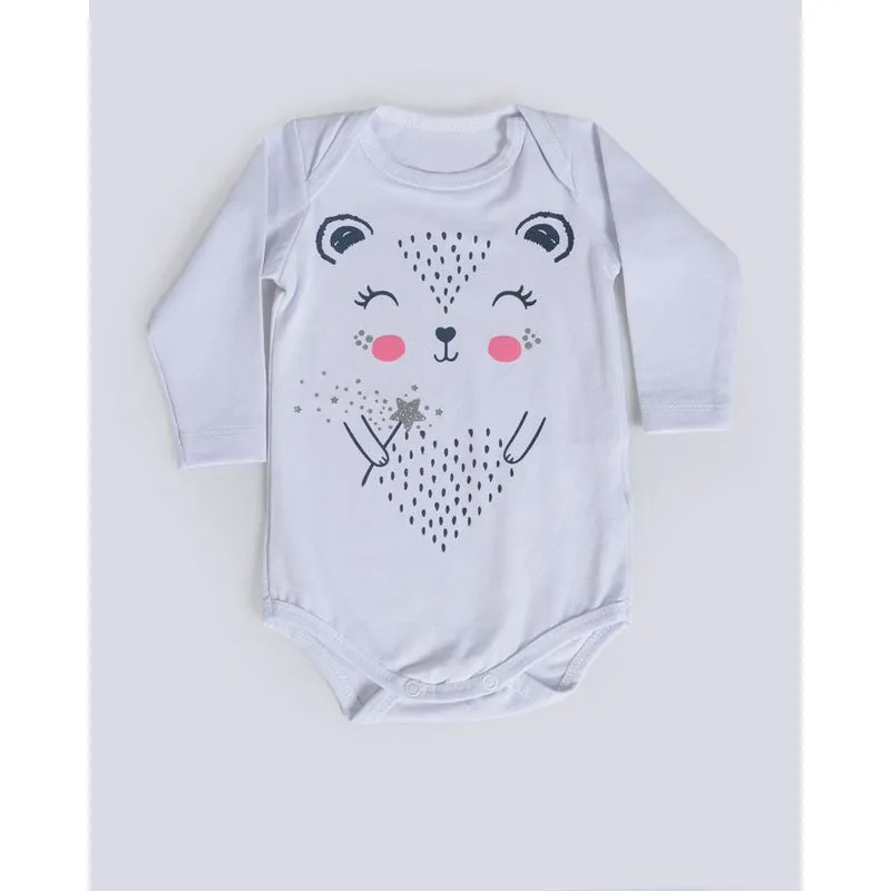 Body Bebê Manga Longa Estampa Urso Branco P