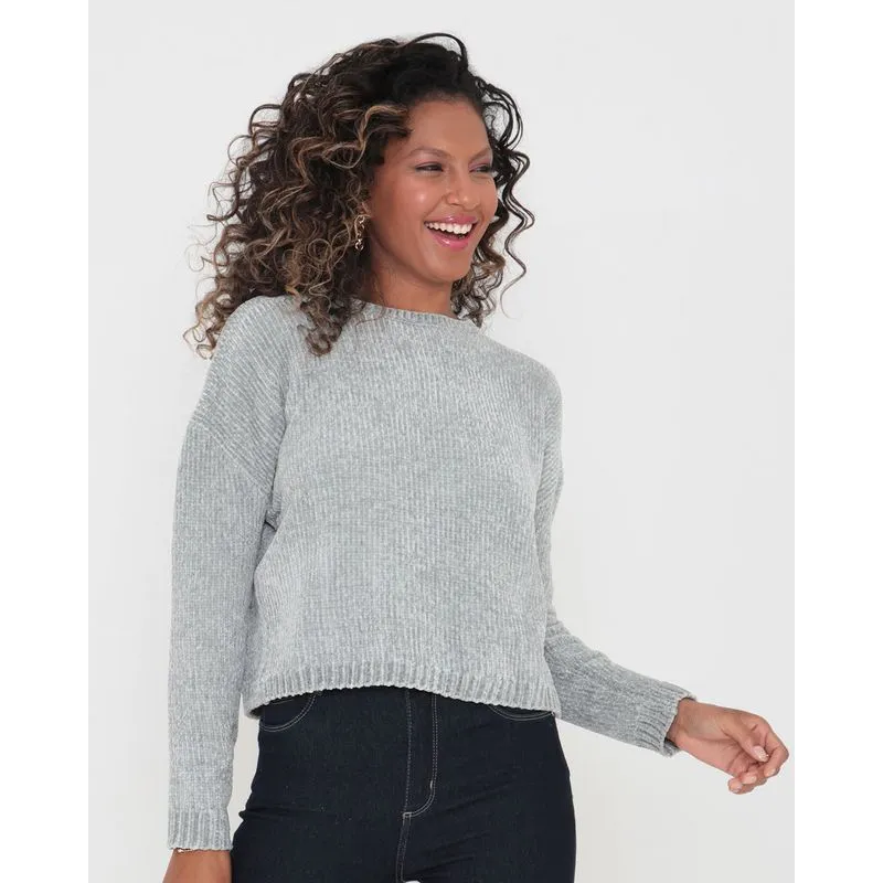 Suéter Feminino Chenille Cinza P