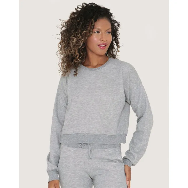 Blusão Feminino Cropped Moletom Básico Cinza Claro M