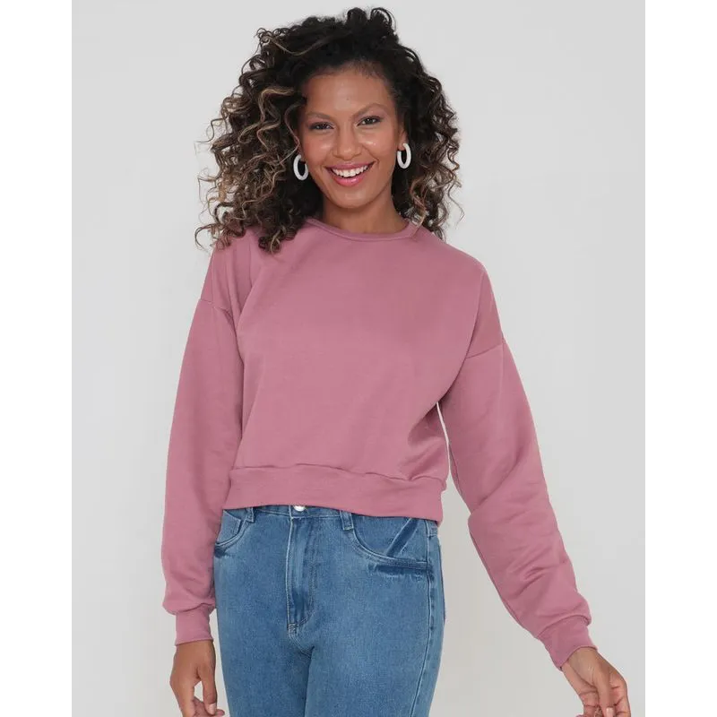Blusão Feminino Cropped Básica Moletom Rosa M