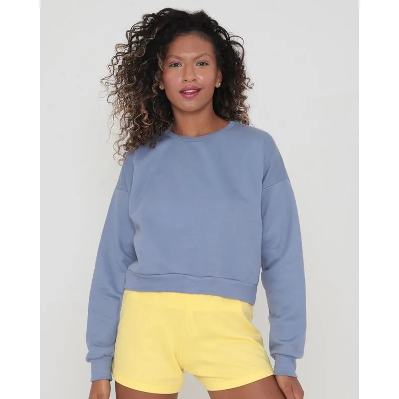 Blusão Feminino Cropped Moletom Básica Azul Claro G