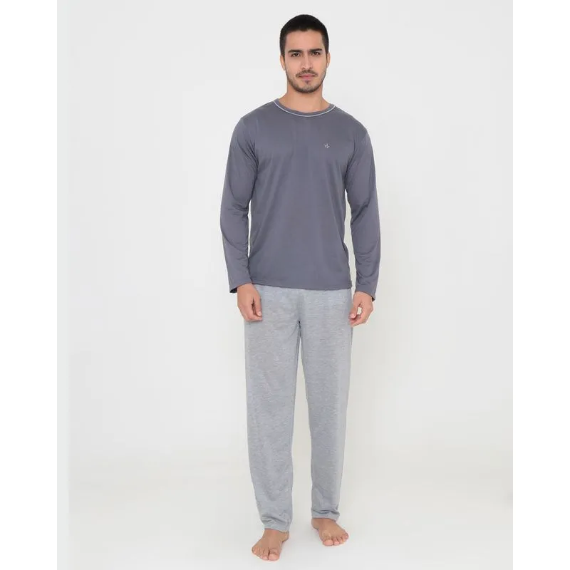 Pijama Masculino Manga Longa Liso Cinza M