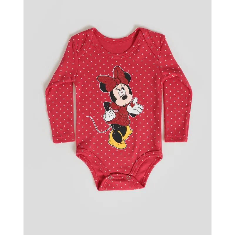 Body Bebê Estampa Minnie Disney Poá Vermelho G