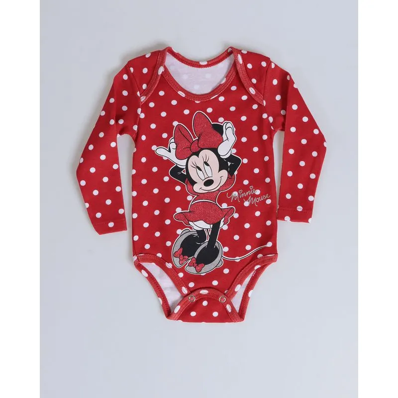 Body Bebê Estampa Minnie Mouse Disney Vermelho P