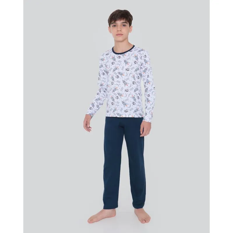 Pijama Juvenil Estampa Espacial Branco 14