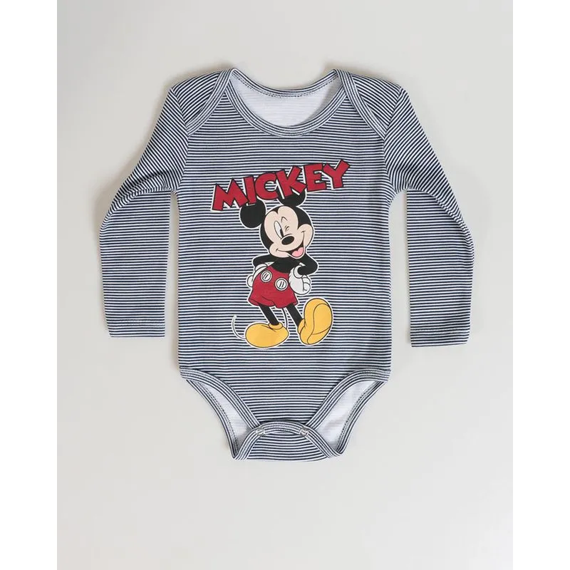 Body Bebê Estampa Mickey Disney Listrado Marinho M