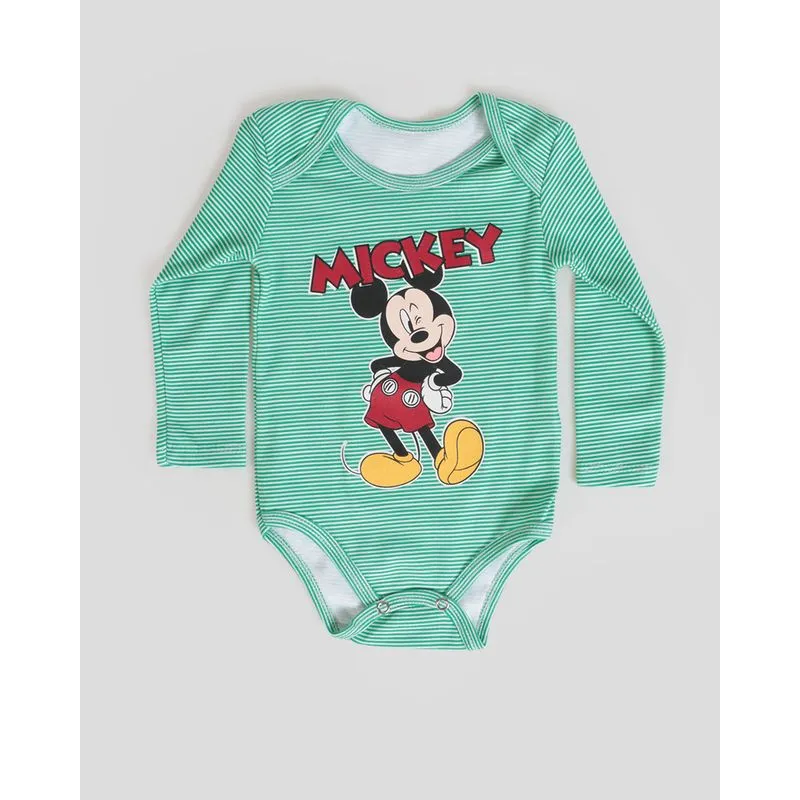 Body Bebê Estampa Mickey Disney Listrado Verde G