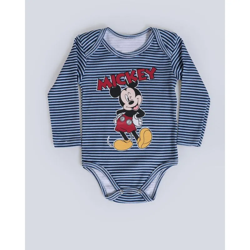 Body Bebê Estampa Mickey Disney Listrado Azul G