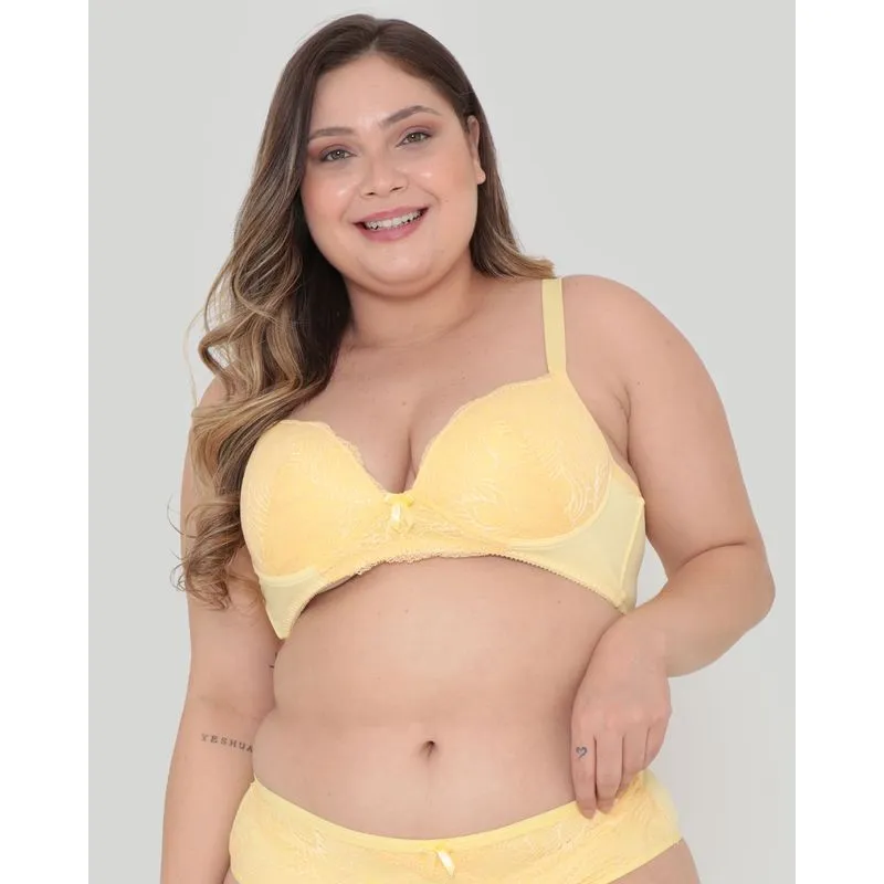Sutiã Plus Size Com Base Avulso Detalhe Renda Amarelo 46