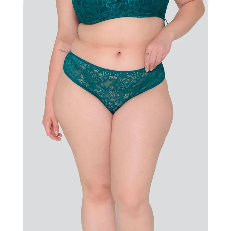 Calcinha Plus Size Avulsa Biquíni Renda Verde Escuro 46