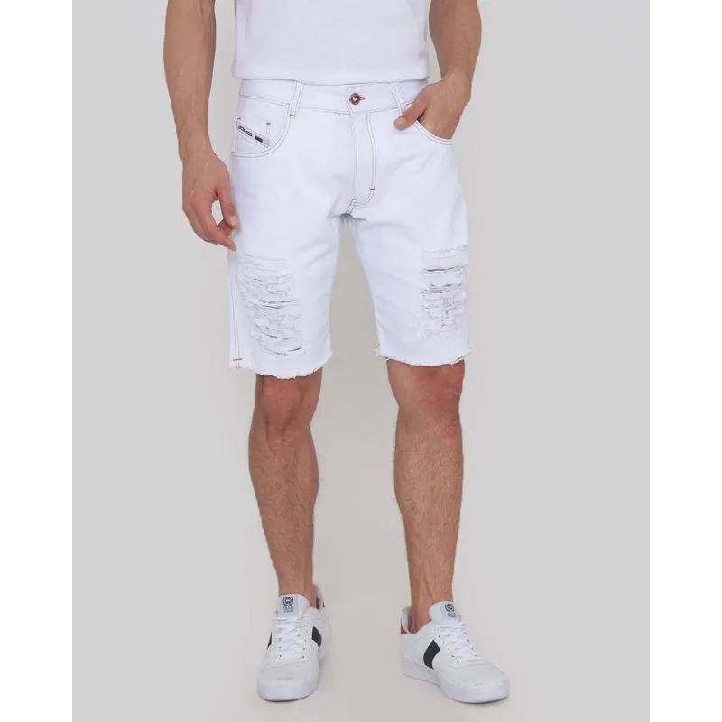 Bermuda Masculina Jeans Destroyed Branca 36