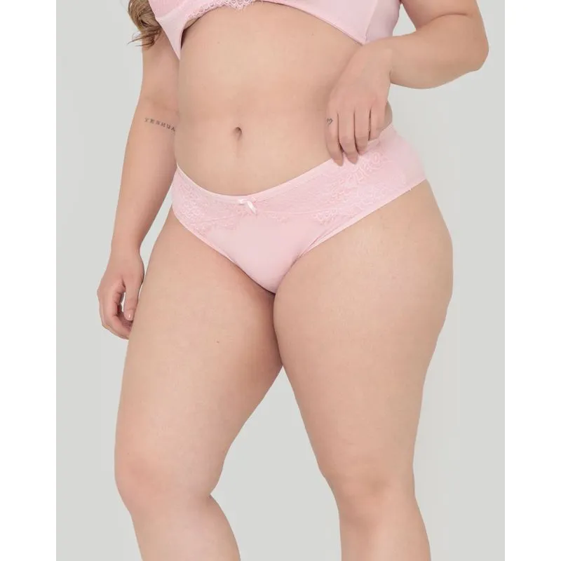 Calcinha Plus Size Alta Detalhe Renda Rosa M