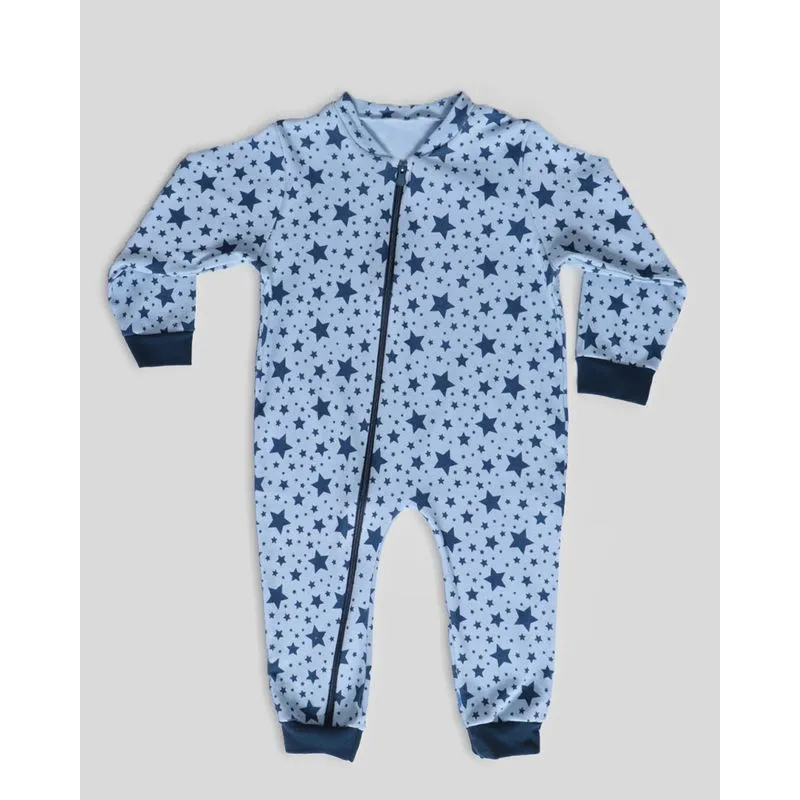 Macacão Bebê Zíper Estampa Estrela Azul 3