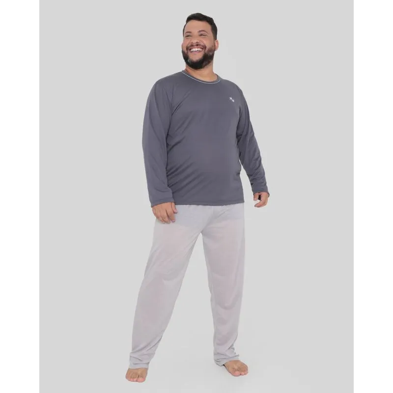 Pijama Masculino Plus Size Liso Cinza 50