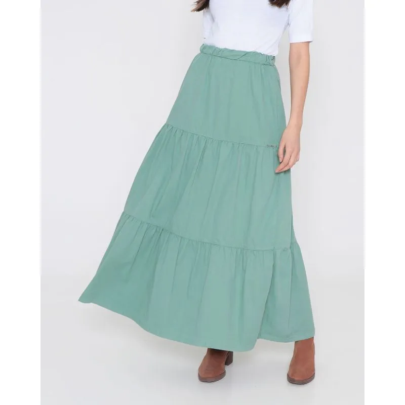 Saia Sarja Longa Feminina Babado Verde 46
