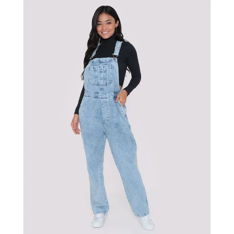 Jardineira Jeans Feminina Azul Claro 40
