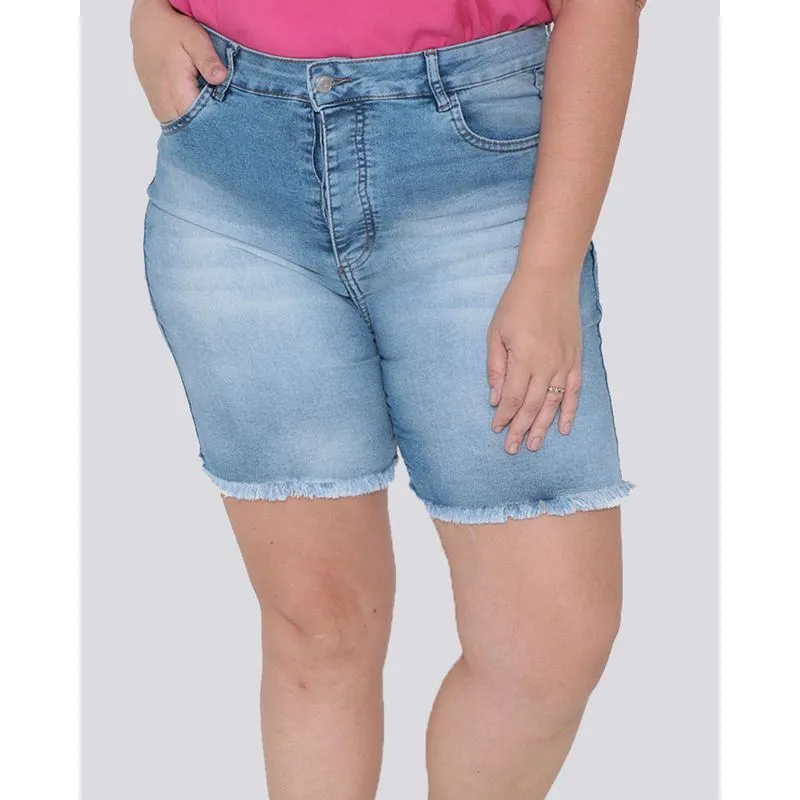 Bermuda Jeans Feminina Plus Size Azul Médio 48
