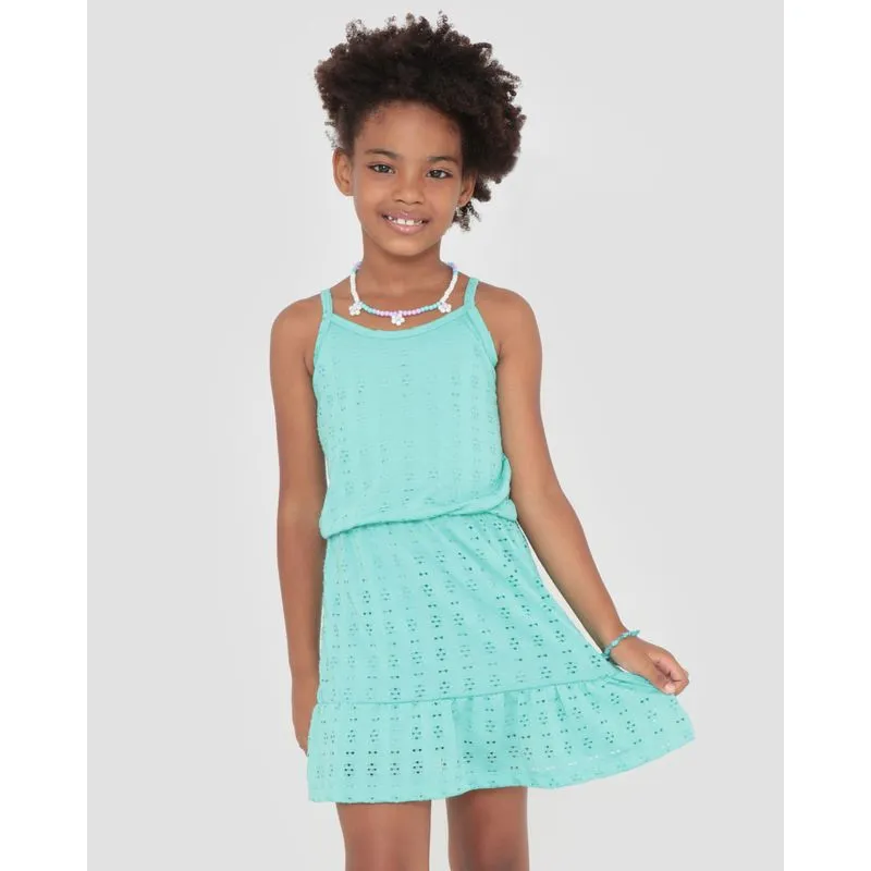 Vestido Infantil Alcinha Laise Com Babado Verde Claro 4
