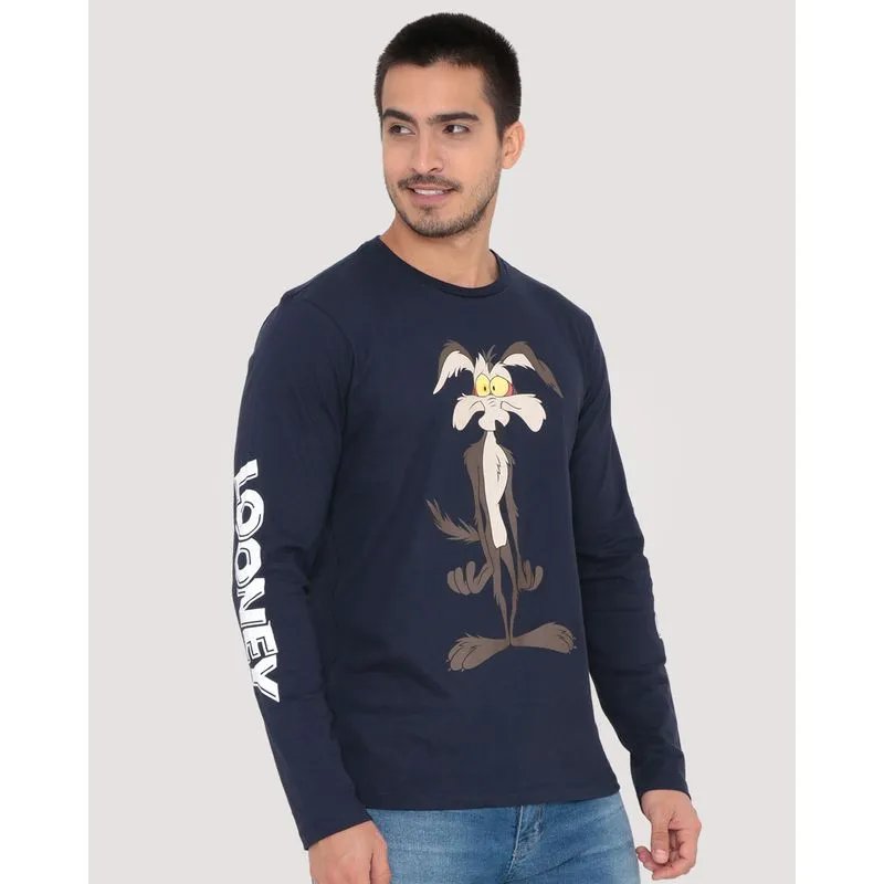 Camiseta Masculina Manga Longa Coiote Looney Tunes Marinho GG