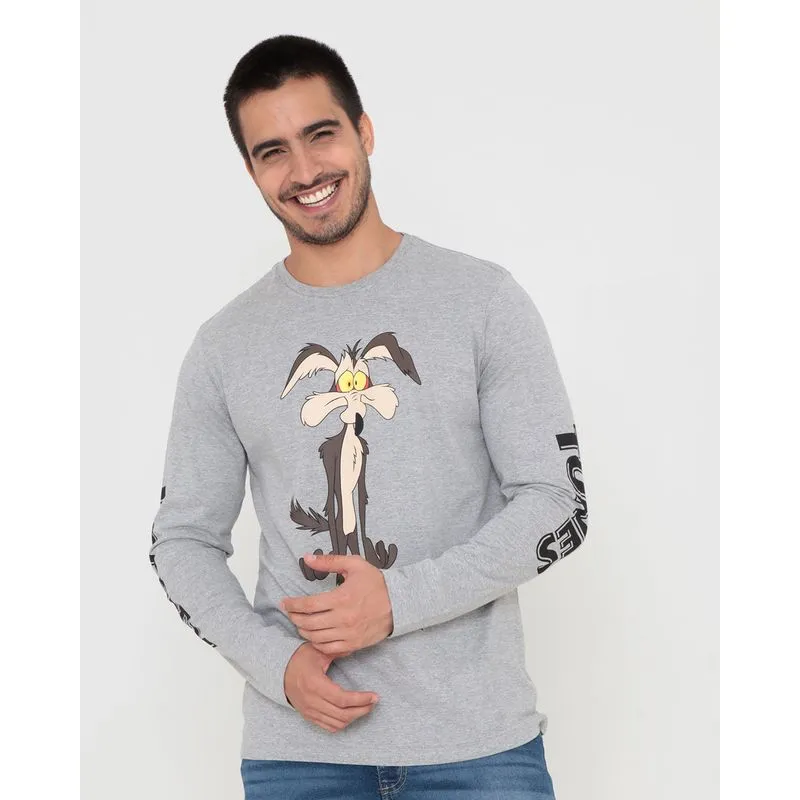 Camiseta Manga Longa Coiote Looney Tunes Cinza G