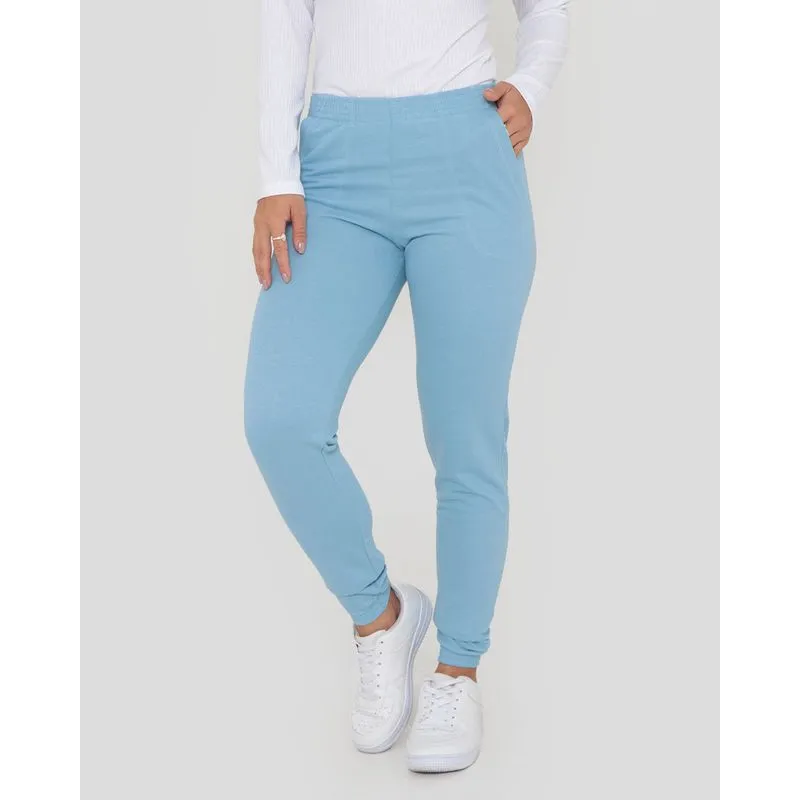 Calça Moletinho Feminina Com Elástico Azul Claro M