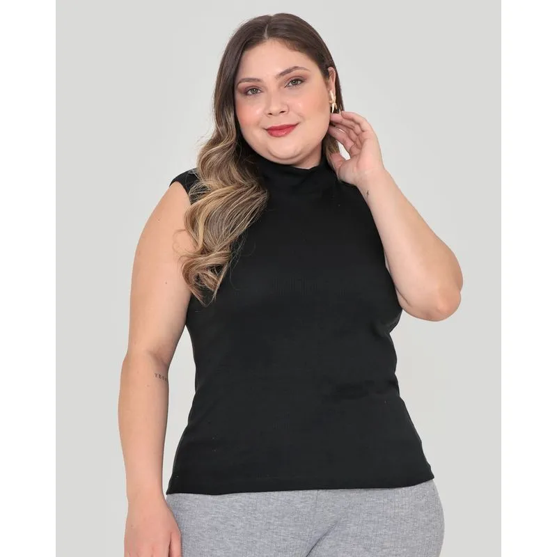 Regata Feminina Plus Size Canelada Preta G2