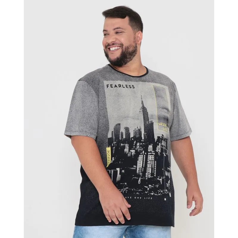 Camiseta Masculina Plus Size Degrade Estampada Preta G3
