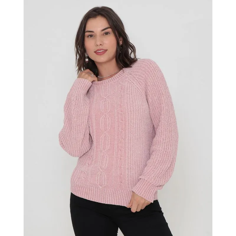 Suéter Feminino Tricô Chenille Rosa Claro M