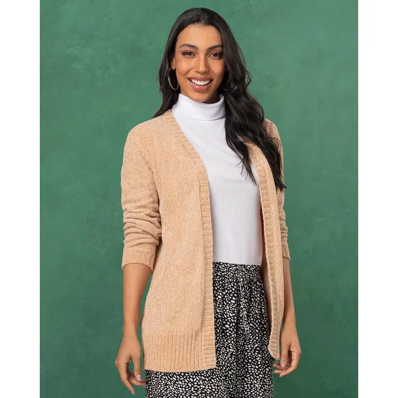 Cardigan Feminina Chenille Bege M